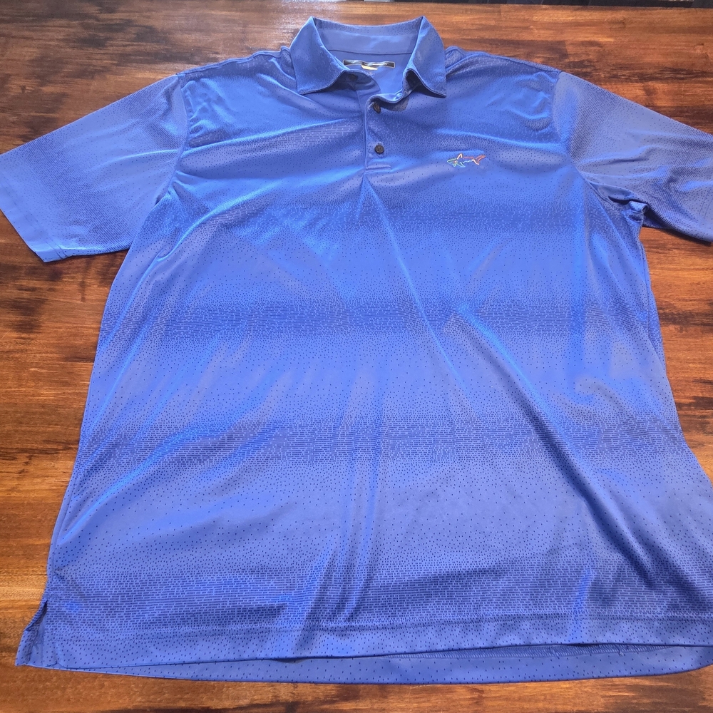 Greg Norman Polo Shirt Play Dry Mens Large Blue Dots Short Sleeve Adult Preppy